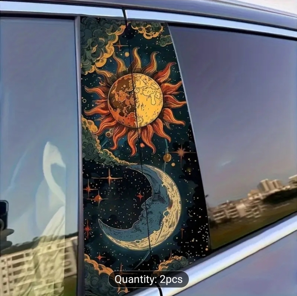 2 Pc Sun And Moon Car Door Decals/Stickers Easy DIY Installation